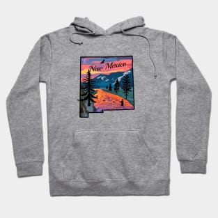 Fly Fishing New Mexico State Map Mountain Sunset River Retro Hoodie